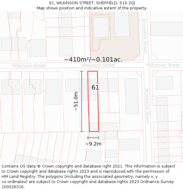 61, WILKINSON STREET, SHEFFIELD, S10 2GJ: Plot and title map