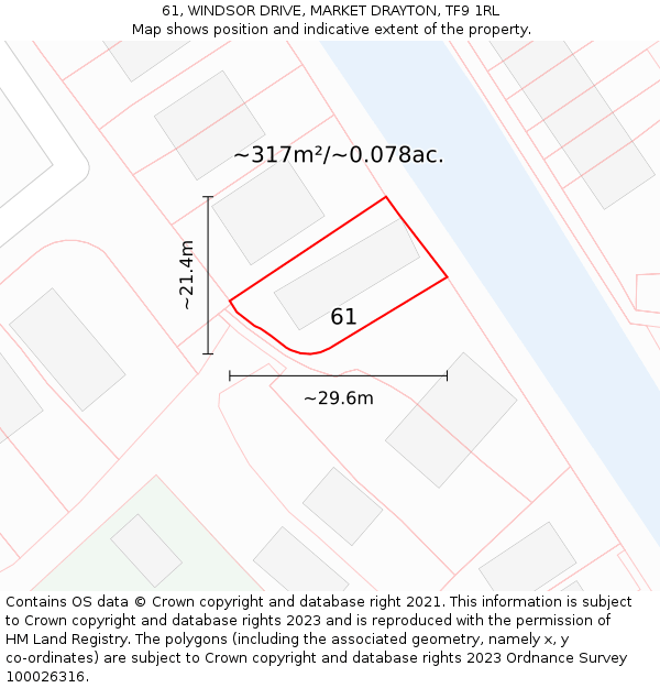61, WINDSOR DRIVE, MARKET DRAYTON, TF9 1RL: Plot and title map