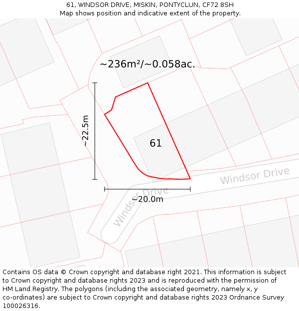 61, WINDSOR DRIVE, MISKIN, PONTYCLUN, CF72 8SH: Plot and title map