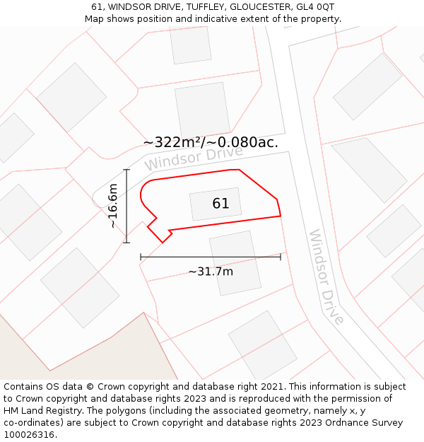 61, WINDSOR DRIVE, TUFFLEY, GLOUCESTER, GL4 0QT: Plot and title map