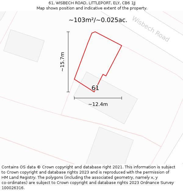 61, WISBECH ROAD, LITTLEPORT, ELY, CB6 1JJ: Plot and title map