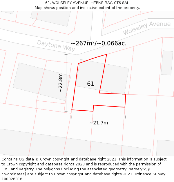 61, WOLSELEY AVENUE, HERNE BAY, CT6 8AL: Plot and title map