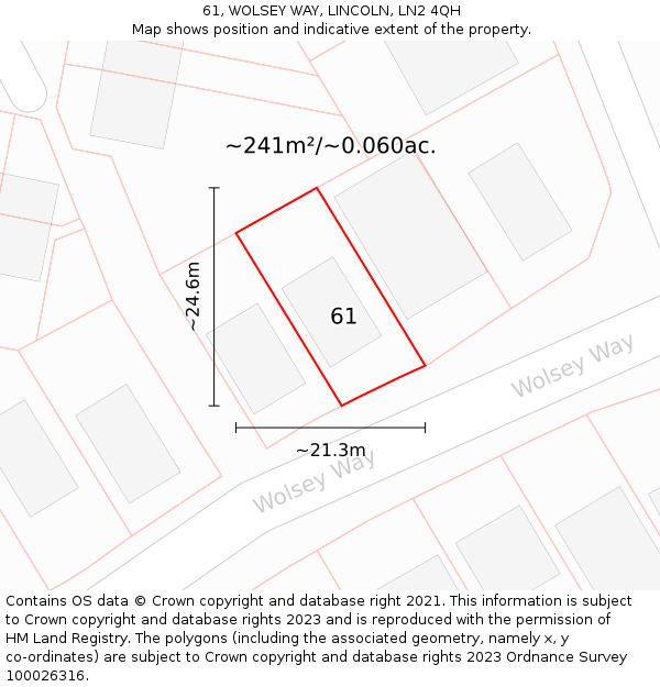 61, WOLSEY WAY, LINCOLN, LN2 4QH: Plot and title map