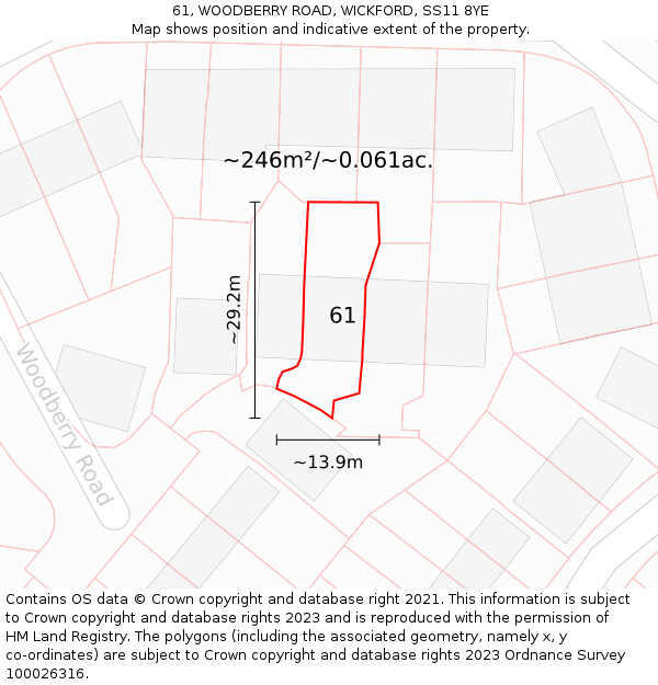 61, WOODBERRY ROAD, WICKFORD, SS11 8YE: Plot and title map