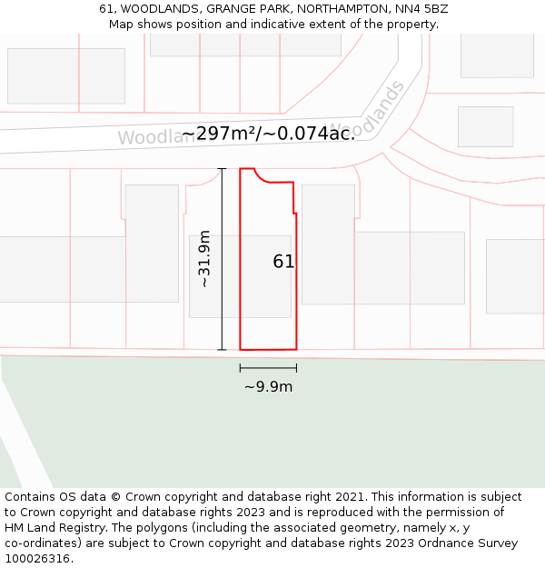 61, WOODLANDS, GRANGE PARK, NORTHAMPTON, NN4 5BZ: Plot and title map