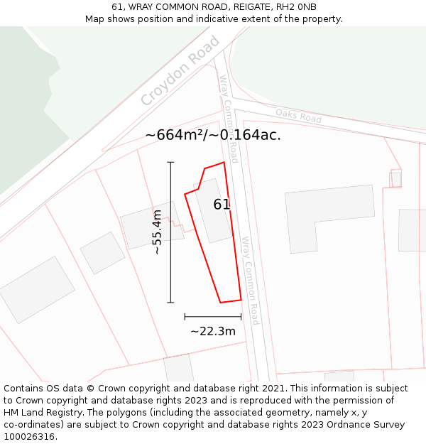 61, WRAY COMMON ROAD, REIGATE, RH2 0NB: Plot and title map