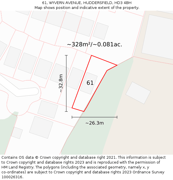 61, WYVERN AVENUE, HUDDERSFIELD, HD3 4BH: Plot and title map