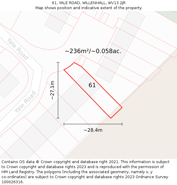 61, YALE ROAD, WILLENHALL, WV13 2JR: Plot and title map