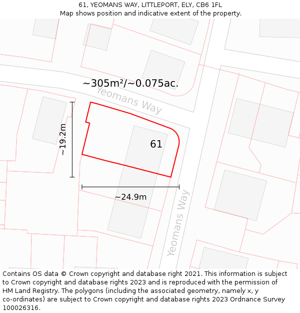 61, YEOMANS WAY, LITTLEPORT, ELY, CB6 1FL: Plot and title map
