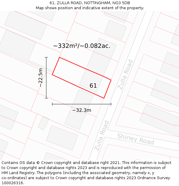 61, ZULLA ROAD, NOTTINGHAM, NG3 5DB: Plot and title map