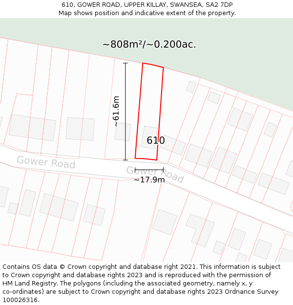 610, GOWER ROAD, UPPER KILLAY, SWANSEA, SA2 7DP: Plot and title map