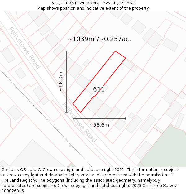 611, FELIXSTOWE ROAD, IPSWICH, IP3 8SZ: Plot and title map