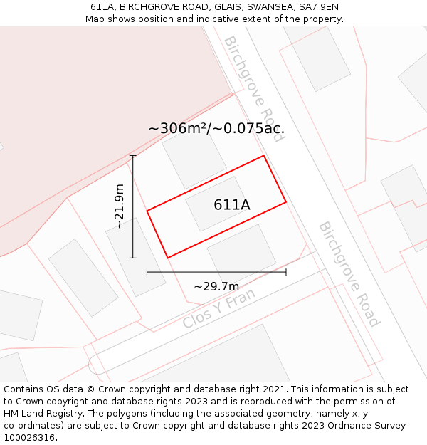 611A, BIRCHGROVE ROAD, GLAIS, SWANSEA, SA7 9EN: Plot and title map