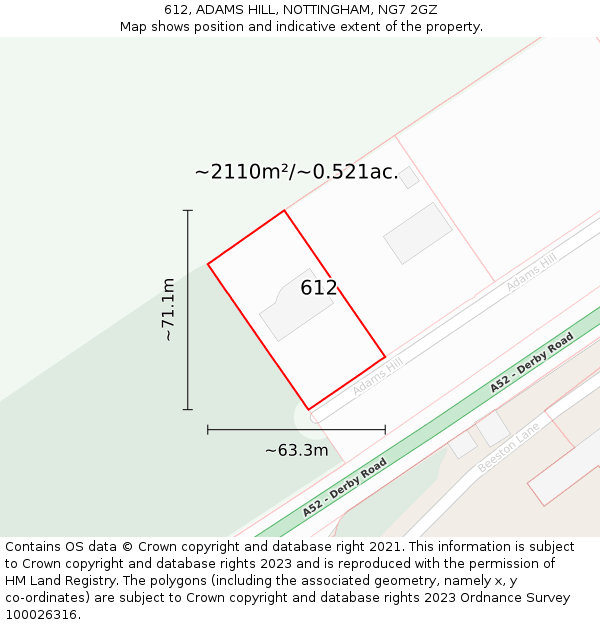 612, ADAMS HILL, NOTTINGHAM, NG7 2GZ: Plot and title map
