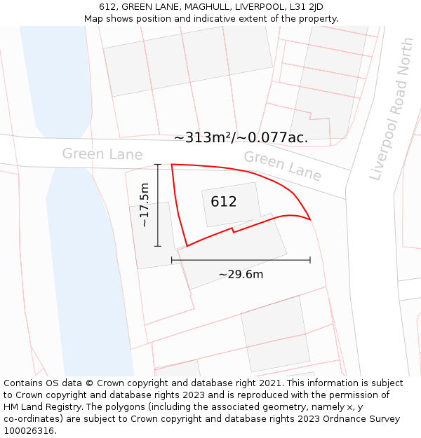 612, GREEN LANE, MAGHULL, LIVERPOOL, L31 2JD: Plot and title map