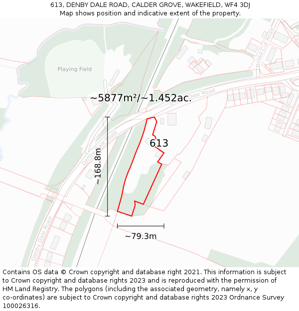 613, DENBY DALE ROAD, CALDER GROVE, WAKEFIELD, WF4 3DJ: Plot and title map