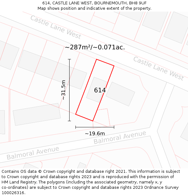 614, CASTLE LANE WEST, BOURNEMOUTH, BH8 9UF: Plot and title map