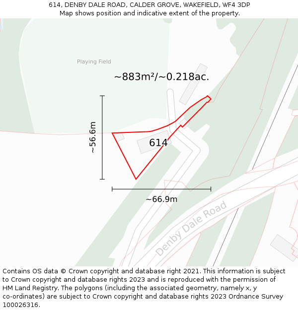 614, DENBY DALE ROAD, CALDER GROVE, WAKEFIELD, WF4 3DP: Plot and title map
