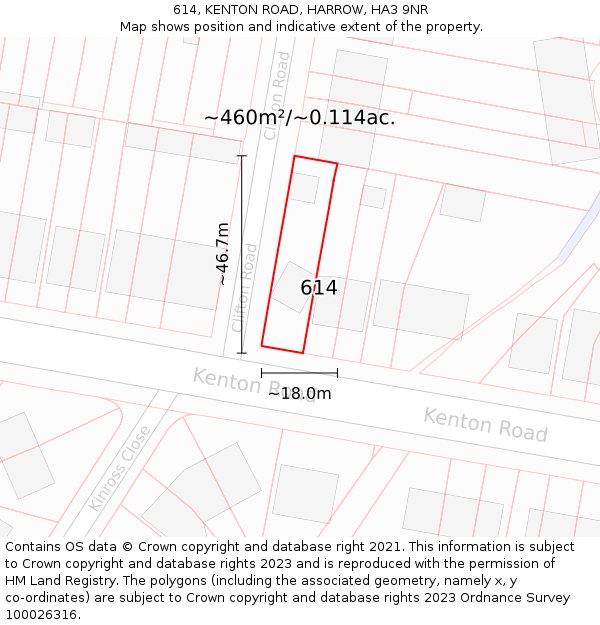614, KENTON ROAD, HARROW, HA3 9NR: Plot and title map