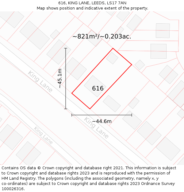 616, KING LANE, LEEDS, LS17 7AN: Plot and title map