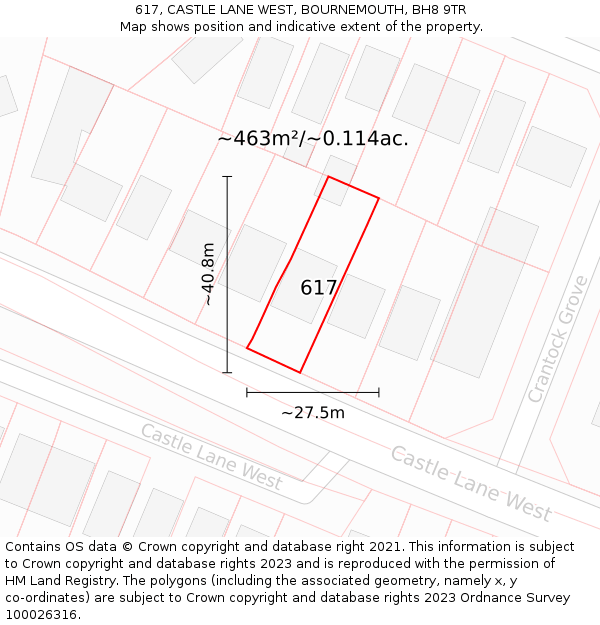 617, CASTLE LANE WEST, BOURNEMOUTH, BH8 9TR: Plot and title map