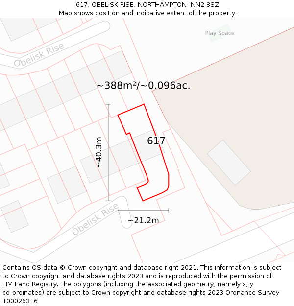 617, OBELISK RISE, NORTHAMPTON, NN2 8SZ: Plot and title map