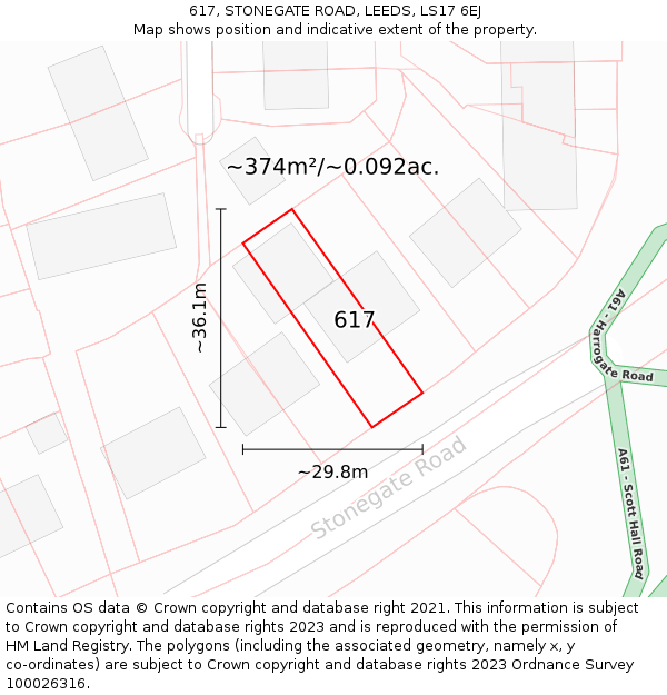 617, STONEGATE ROAD, LEEDS, LS17 6EJ: Plot and title map