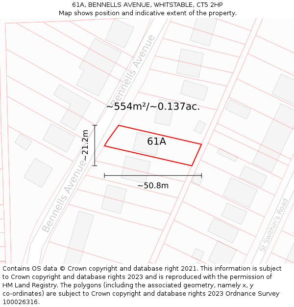 61A, BENNELLS AVENUE, WHITSTABLE, CT5 2HP: Plot and title map