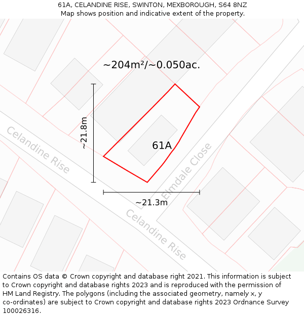 61A, CELANDINE RISE, SWINTON, MEXBOROUGH, S64 8NZ: Plot and title map