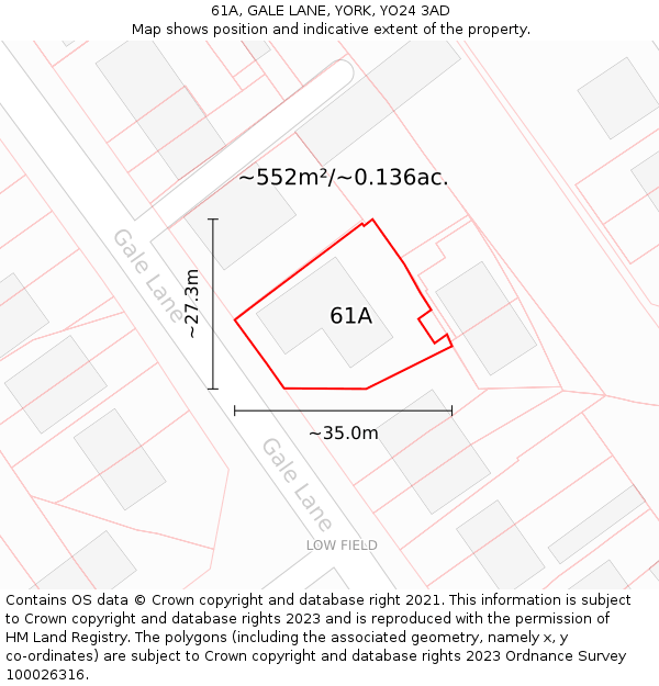 61A, GALE LANE, YORK, YO24 3AD: Plot and title map