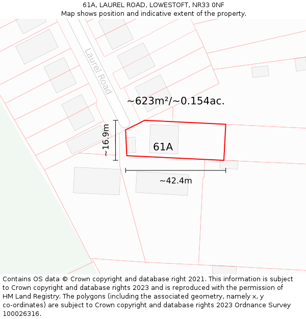 61A, LAUREL ROAD, LOWESTOFT, NR33 0NF: Plot and title map