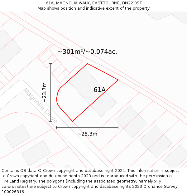 61A, MAGNOLIA WALK, EASTBOURNE, BN22 0ST: Plot and title map