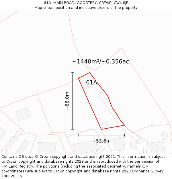 61A, MAIN ROAD, GOOSTREY, CREWE, CW4 8JR: Plot and title map