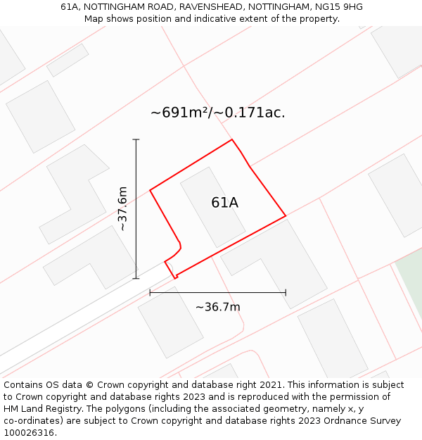 61A, NOTTINGHAM ROAD, RAVENSHEAD, NOTTINGHAM, NG15 9HG: Plot and title map