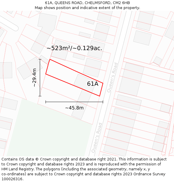 61A, QUEENS ROAD, CHELMSFORD, CM2 6HB: Plot and title map