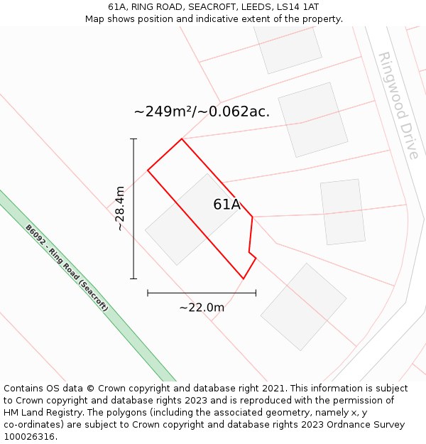 61A, RING ROAD, SEACROFT, LEEDS, LS14 1AT: Plot and title map