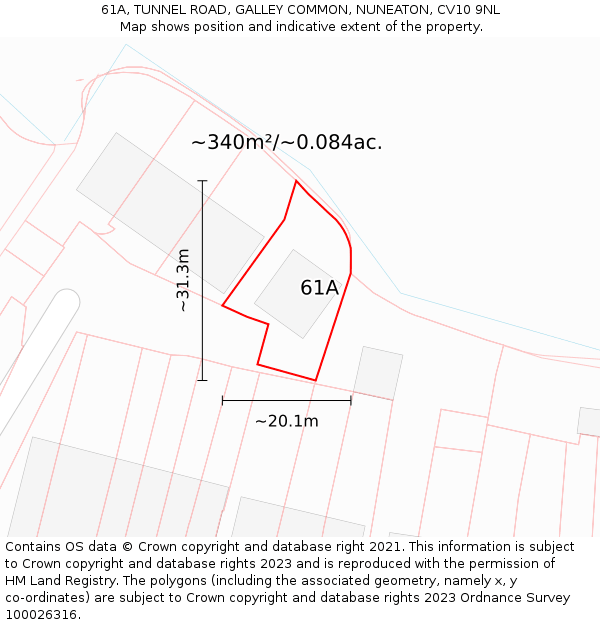 61A, TUNNEL ROAD, GALLEY COMMON, NUNEATON, CV10 9NL: Plot and title map