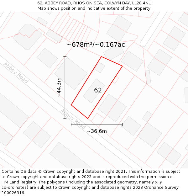 62, ABBEY ROAD, RHOS ON SEA, COLWYN BAY, LL28 4NU: Plot and title map