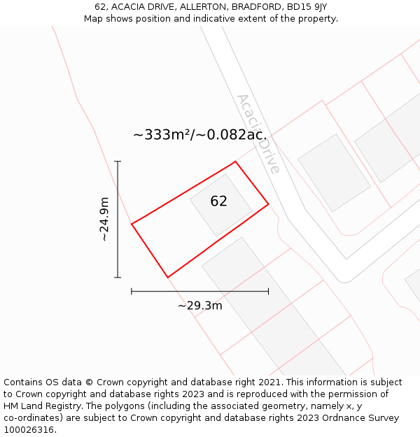 62, ACACIA DRIVE, ALLERTON, BRADFORD, BD15 9JY: Plot and title map