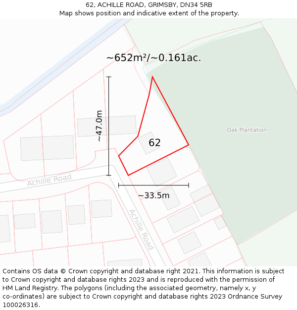 62, ACHILLE ROAD, GRIMSBY, DN34 5RB: Plot and title map