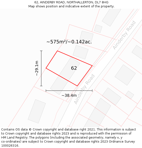 62, AINDERBY ROAD, NORTHALLERTON, DL7 8HG: Plot and title map