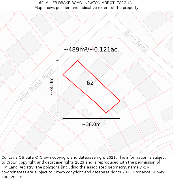 62, ALLER BRAKE ROAD, NEWTON ABBOT, TQ12 4NL: Plot and title map