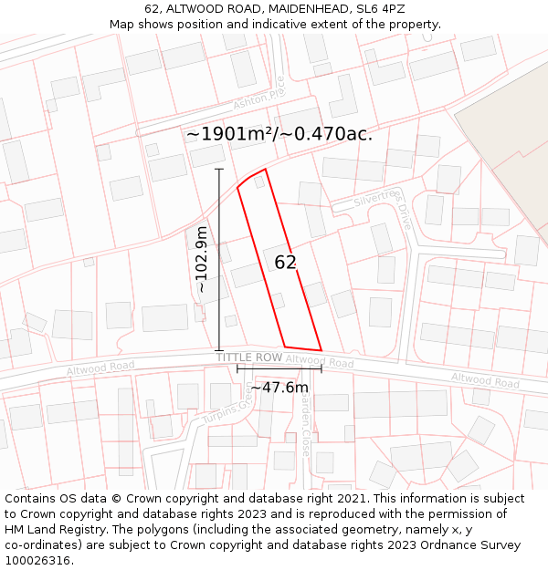 62, ALTWOOD ROAD, MAIDENHEAD, SL6 4PZ: Plot and title map