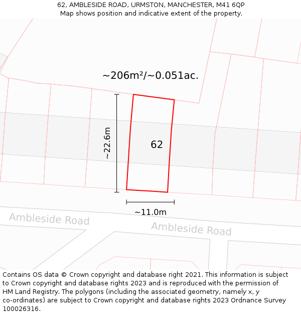 62, AMBLESIDE ROAD, URMSTON, MANCHESTER, M41 6QP: Plot and title map