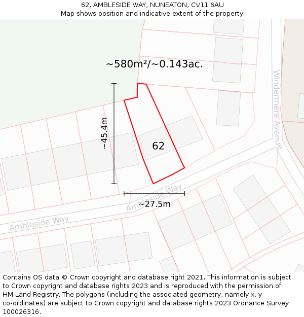 62, AMBLESIDE WAY, NUNEATON, CV11 6AU: Plot and title map
