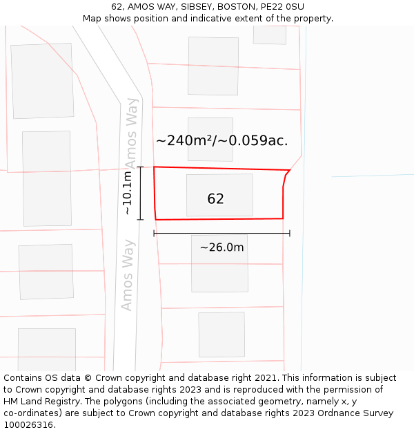 62, AMOS WAY, SIBSEY, BOSTON, PE22 0SU: Plot and title map