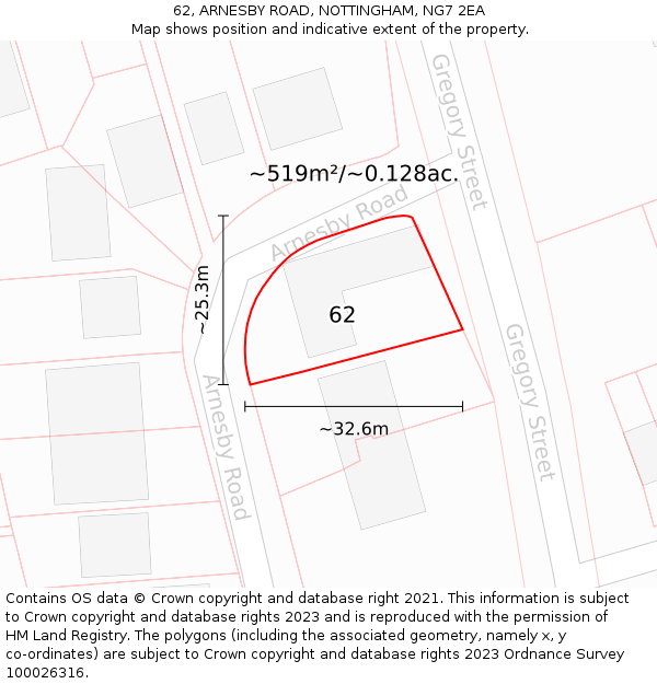 62, ARNESBY ROAD, NOTTINGHAM, NG7 2EA: Plot and title map