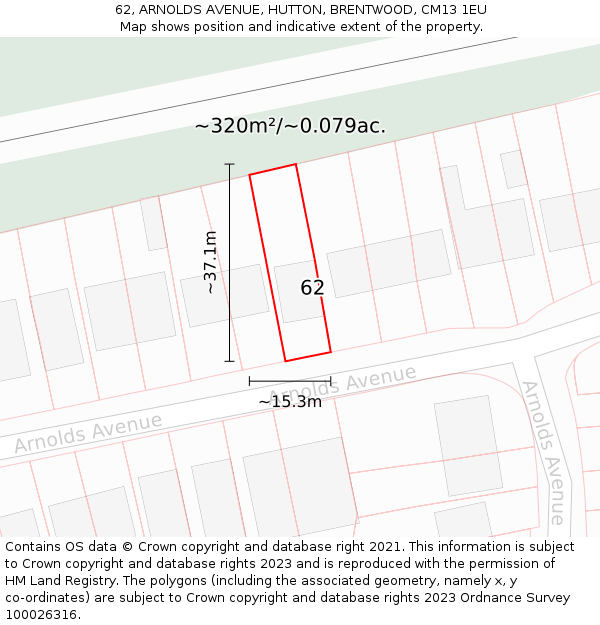 62, ARNOLDS AVENUE, HUTTON, BRENTWOOD, CM13 1EU: Plot and title map