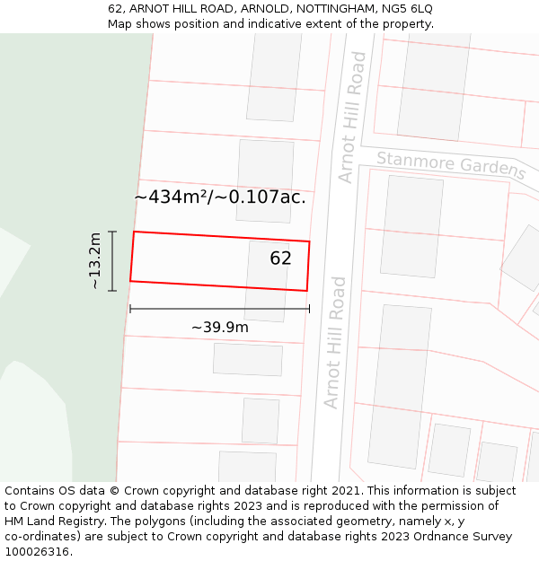 62, ARNOT HILL ROAD, ARNOLD, NOTTINGHAM, NG5 6LQ: Plot and title map