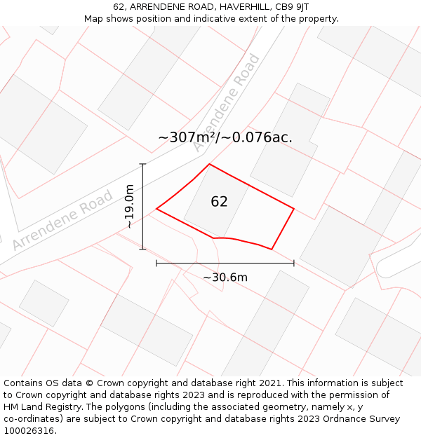 62, ARRENDENE ROAD, HAVERHILL, CB9 9JT: Plot and title map
